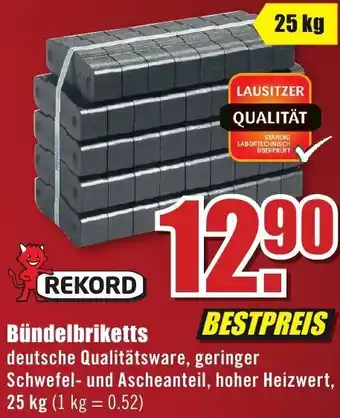 B1 Discount Baumarkt REKORD Bündelbriketts 25 kg Angebot