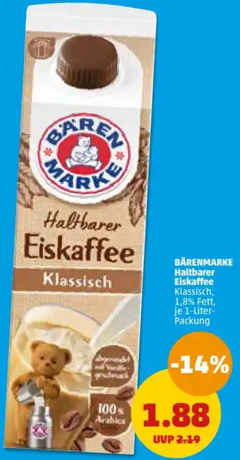 PENNY BÄRENMARKE Haltbarer Eiskaffee 1 Liter Packung Angebot