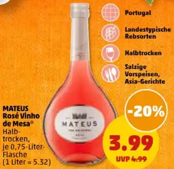 PENNY MATEUS Rosé Vinho de Mesa 0,75-Liter-Flasche Angebot