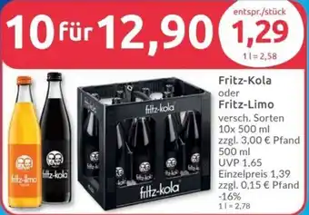 Budni Fritz-Kola oder Fritz-Limo 10x500 ml Angebot