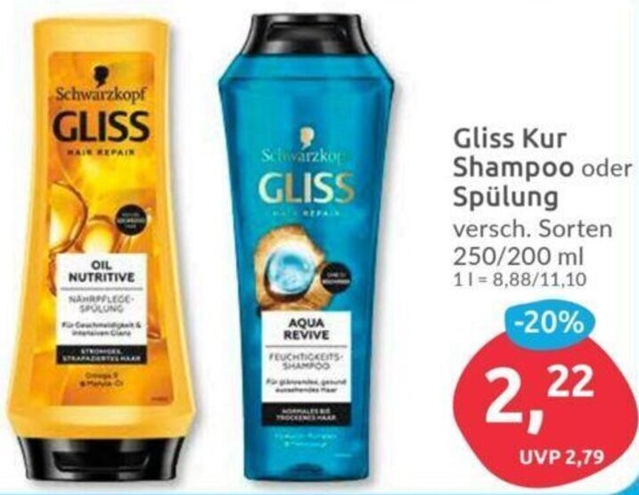 Gliss Kur Shampoo oder Spülung 250/200 ml Angebot bei Budni