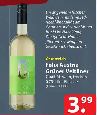 Famila Nord Ost Österreich Felix Austria Grüner Veltliner 0,75-Liter-Flasche Angebot