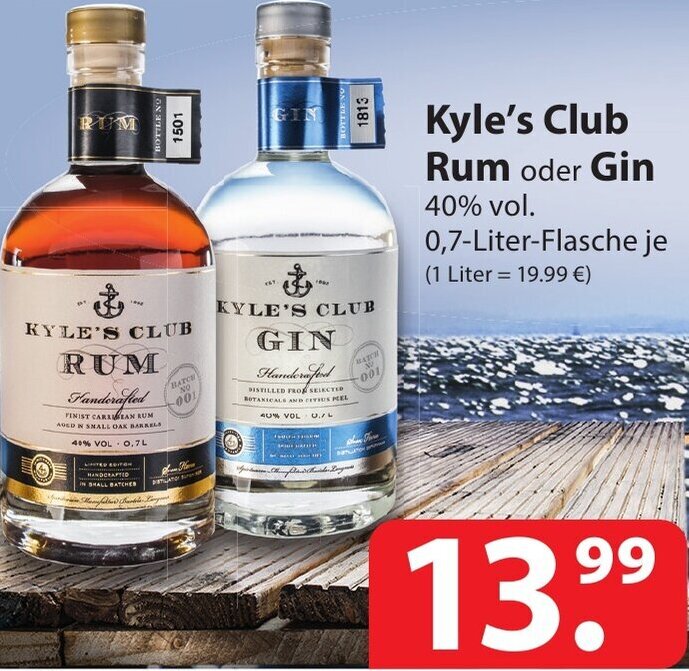 Kyle's Club Rum oder Gin 0,75LiterFlasche Angebot bei Famila Nord Ost