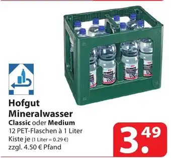 Famila Nord Ost Hofgut Mineralwasser Classic oder Medium 12 PET-Flaschen à 1 Liter Kiste Angebot