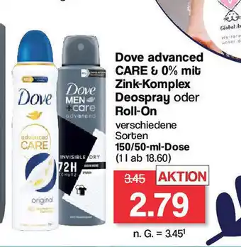 Famila Nord West Dove advanced CARE & 0% mit Zink-Komplex Deospray oder Roll-On 150/50 ml Dose Angebot