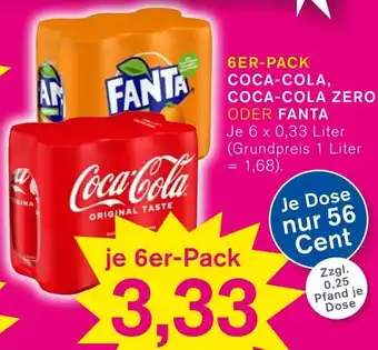 KODi 6ER-PACK COCA-COLA, COCA-COLA ZERO ODER FANTA 6 x 0,33 Liter Angebot