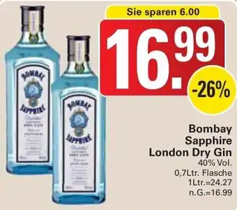 WEZ Bombay Sapphire London Dry Gin 0,7Ltr. Flasche Angebot