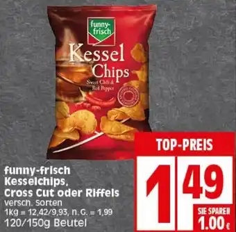 Elli Markt funny-frisch Kesselchips, Kessel Chips Cross Cut oder Riffels 120/150g Beutel Angebot