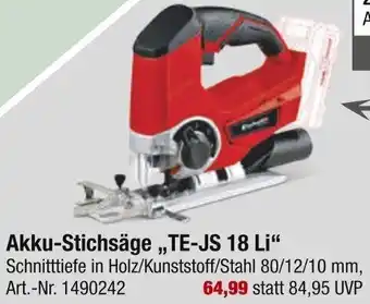 toom Baumarkt Einhell Akku-Stichsäge ,,TE-JS 18 Li" Angebot