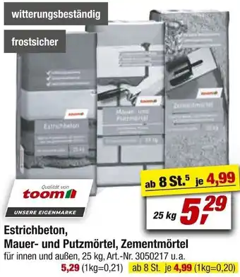 toom Baumarkt Estrichbeton, Mauer- und Putzmörtel, Zementmörtel 25 kg Angebot