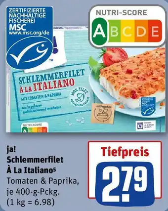 REWE ja! SCHLEMMERFILET À LA ITALIANO 400 g Packg. Angebot