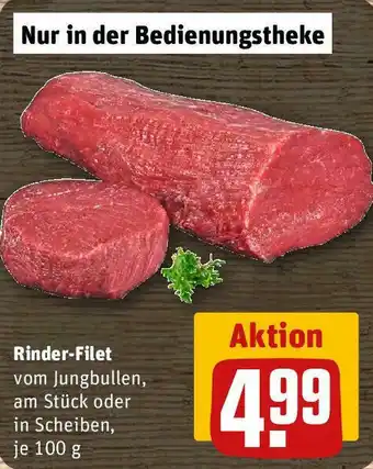 REWE Rinder-FiletRinder-Filet vom Jungbullen, am Stück oder in Scheiben, je 100 g 100 g Angebot