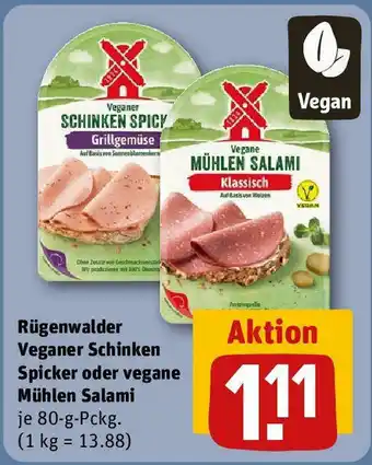 REWE Rügenwalder Veganer Schinken Spicker oder vegane Mühlen Salami 80-g-Pckg. Angebot