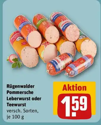 REWE Rügenwalder Pommersche Leberwurst oder Teewurst 100 g Angebot