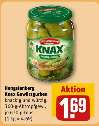 REWE Hengstenberg Knax Gewürzgurken 670-g-Glas Angebot