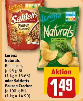 REWE Lorenz Naturals Rosmarin, 95-g-Btl. oder Saltletts Pausen Cracker 100-g-Btl. Angebot