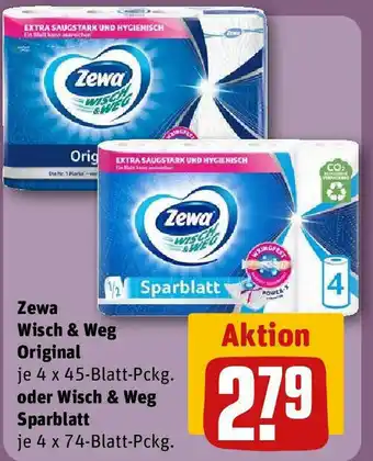 REWE Zewa Wisch & Weg Original 4 x 45-Blatt-Pckg. oder Wisch & Weg Sparblatt 4 x 74-Blatt-Pckg. Angebot