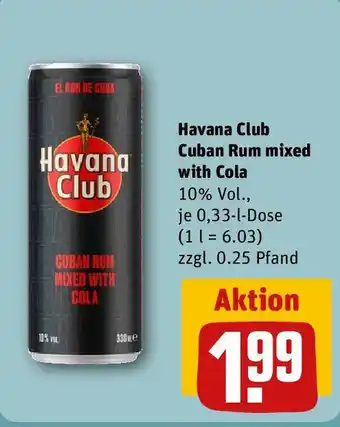 REWE Havana Club Cuban Rum mixed Cola 0,33 l Dose Angebot