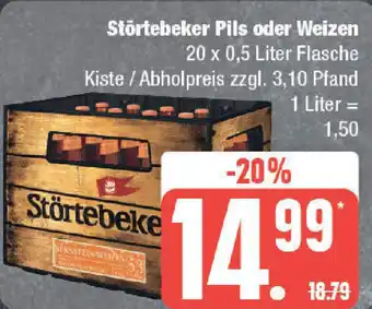 Edeka Störtebeker Pils oder Weizen 20 x 0,5 Liter Flasche Kiste / Abholpreis Angebot