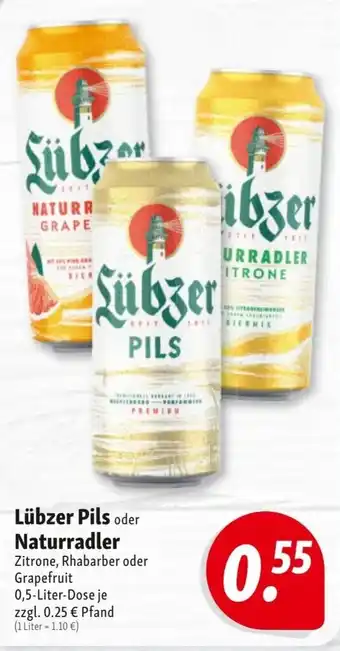 Nah & Frisch Lübzer Pils oder Naturradler Zitrone, Rhabarber oder Grapefruit 0,5-Liter Angebot