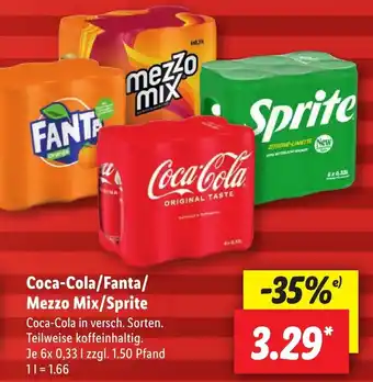 Lidl Coca-Cola/Fanta/ Mezzo Mix/Sprite 6x0,33 L Angebot