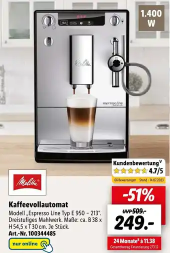 Lidl Melitta Kaffeevollautomat ,,Espresso Line Typ E 950 - 213" Angebot