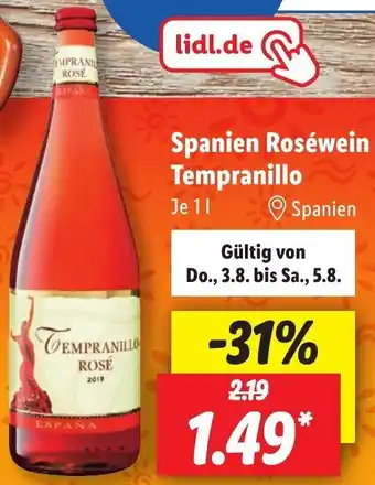 Lidl Spanien Roséwein Tempranillo 1 L Angebot