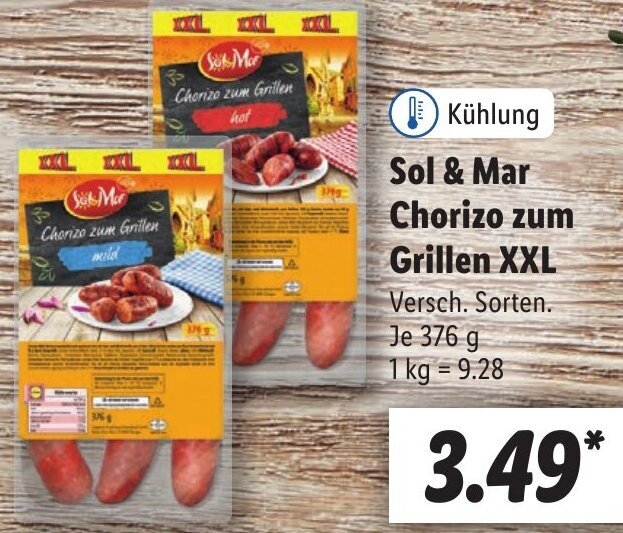 Sol & Mar Chorizo zum Grillen XXL 376 g Angebot bei Lidl