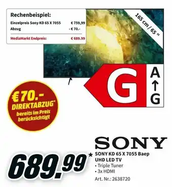 MediaMarkt Sony KD 65 X 7055 Baep UHD LED TV Angebot