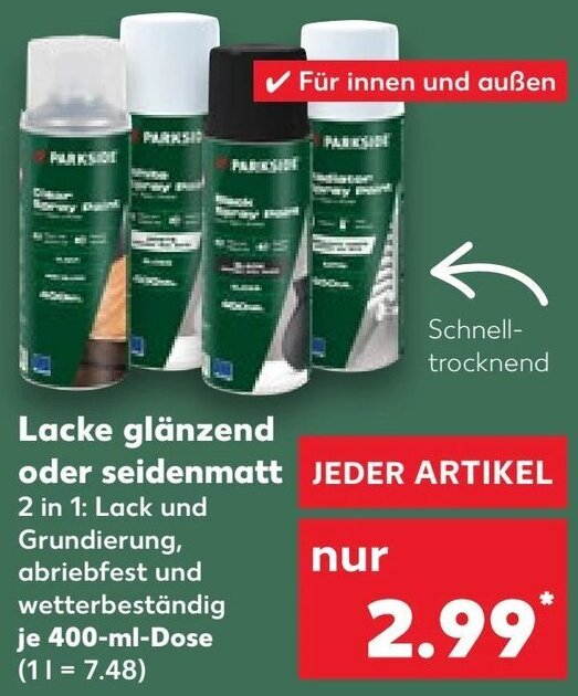 Parkside Lacke glänzend oder seidenmatt 400 ml Dose Angebot bei Kaufland