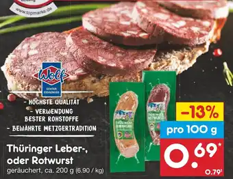 Netto Marken-Discount Thüringer Leber-, oder Rotwurst 200 g Angebot