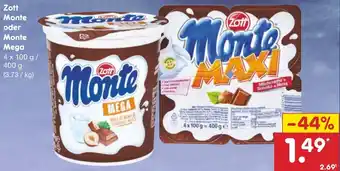 Netto Marken-Discount Zott Monte oder Monte Mega 4x100 g/400 g Angebot