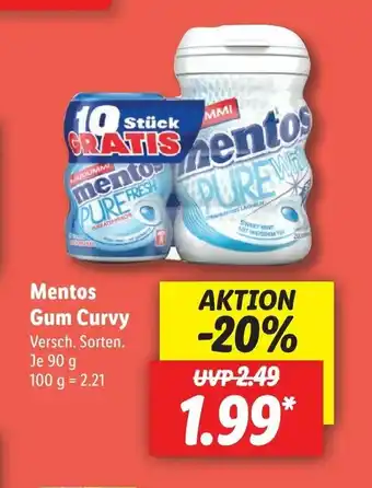 Lidl Mentos Gum Curvy 90 g Angebot