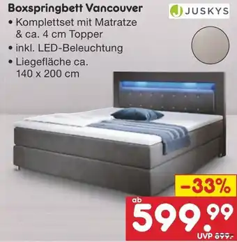 Netto Marken-Discount JUSKYS Boxspringbett Vancouver Angebot