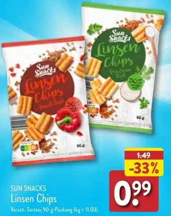 Aldi Nord SUN SNACKS Linsen Chips 90 g Packung Angebot