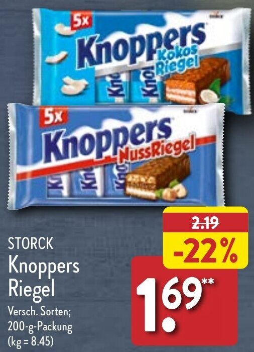 STORCK Knoppers Riegel 200 g Packung Angebot bei Aldi Nord