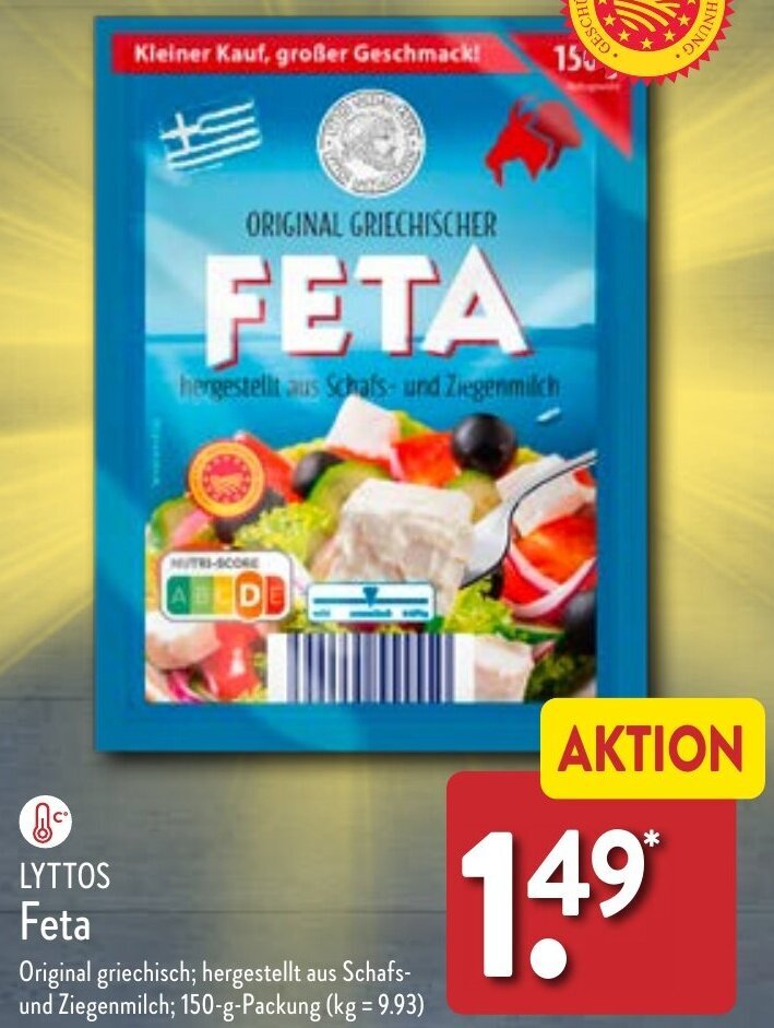 LYTTOS Feta 150 g Packung Angebot bei Aldi Nord