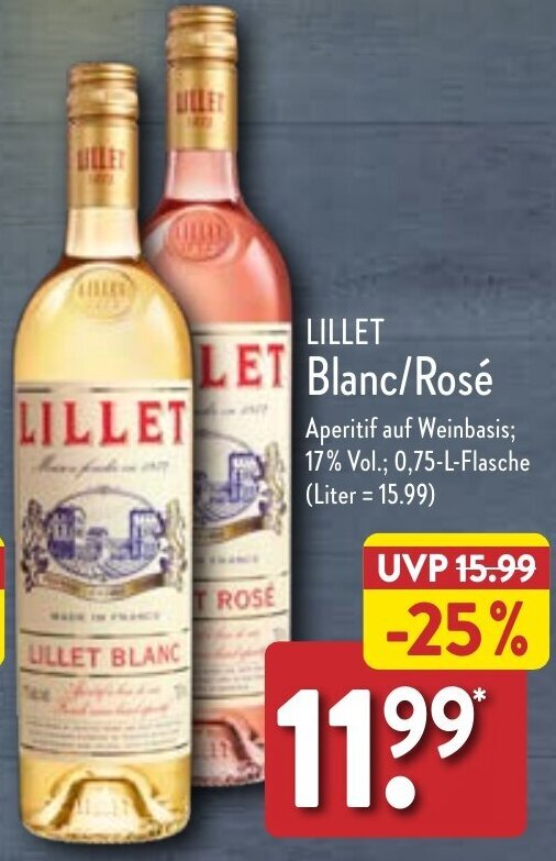 LILLET Blanc/Rosé 0,75 L Flasche Angebot bei Aldi Nord