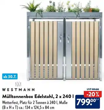 Aldi Nord WESTMANN Mülltonnenbox Edelstahl, 2 x 240 L Angebot
