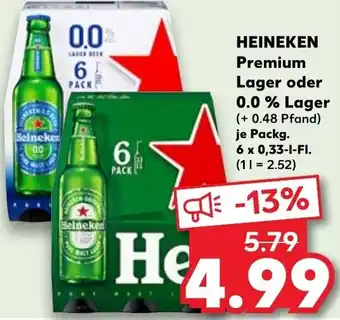 Kaufland HEINEKEN Premium Lager oder 0.0 % Lager 6x0,33 L-Fl. Angebot