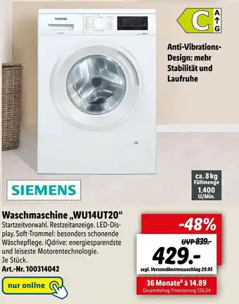 Lidl Wasmachine WU14UT20 Angebot