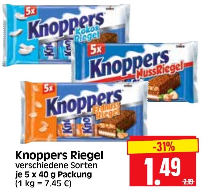 Knoppers Riegel 5x40 g Packung Angebot bei Edeka Herkules