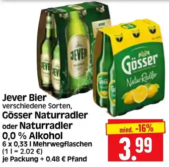 Edeka Herkules Jever Bier Gösser Naturradler oder Naturradler 0,0% Alkohol 6x0,33 L Angebot