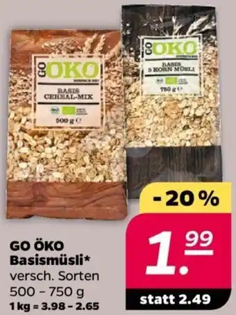 NETTO GO ÖKO Basismüsli 500 - 750 g Angebot