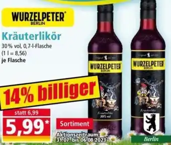 Norma WURZELPETER BERLIN Kräuterlikör 0,7 L Flasche Angebot