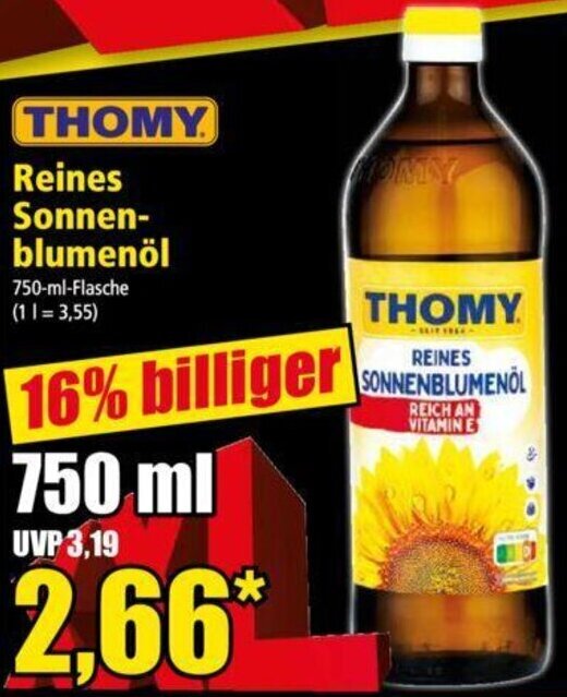 THOMY Reines Sonnenblumenöl 750-ml-Flasche Angebot bei Norma