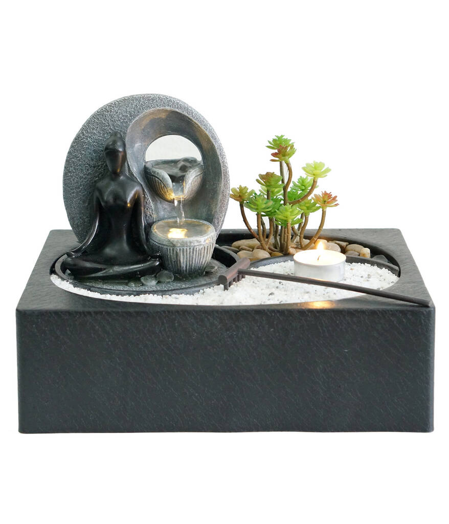 Dehner polyresinzimmerbrunnen alani mit ledbeleuchtung, ca. h22 cm