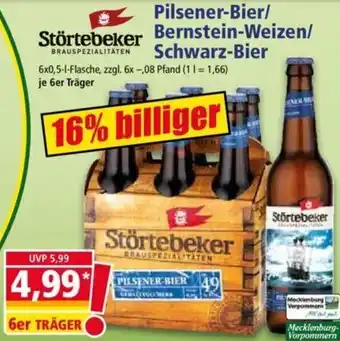 Norma Störtebeker Pilsener-Bier/Bernstein Weizen/Schwarz Bier 6x0,5 L Flasche Angebot