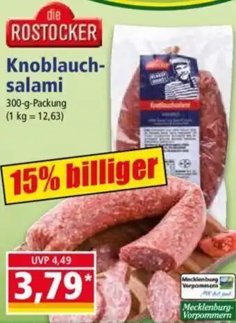 Norma die ROSTOCKER Knoblauch-salami 300 g Packung Angebot