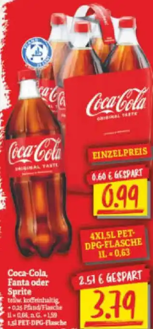 NP Discount Coca-Cola, Fanta oder Sprite 1,5 L PET-DPG Flasche Angebot